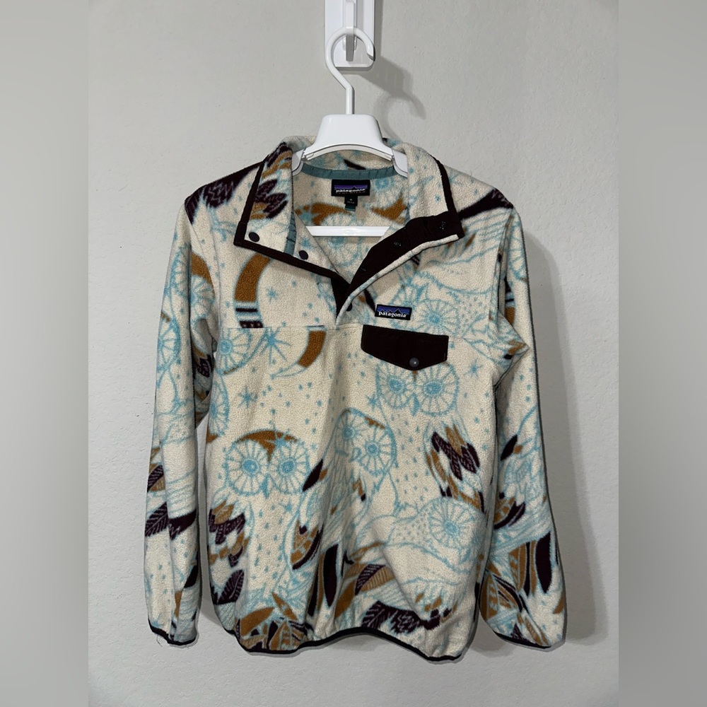 Patagonia Synchilla Snap-T Pullover Fleece Harvest Moon Owl Women's Sz Medium